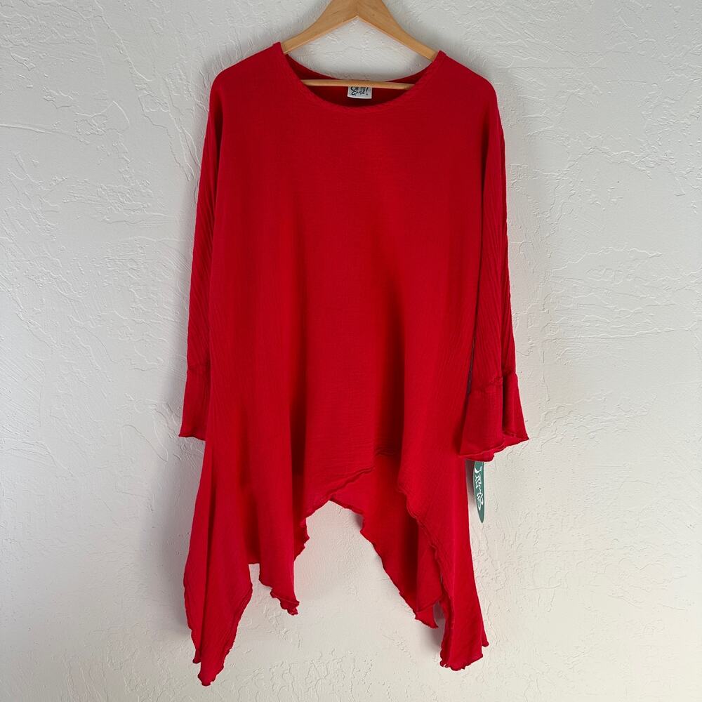 OH MY GAUZE | Womens Asymmetrical Irene Tunic Top $75 NEW Size S/M Red Lagenlook - Picture 9 of 12